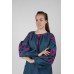 Boho Style Ukrainian Embroidered Midi Dress Dark Grey with Pink Embroidery